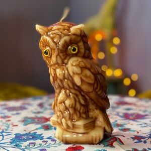 Vintage 1970s Owl Sculpture Candle